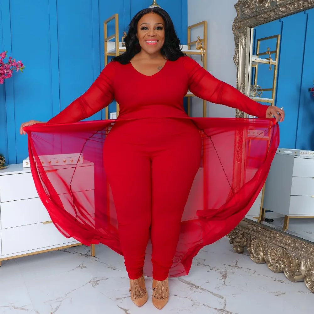 Plus Size Elegant Jumpsuit Female Solid 5xl Design Cloth Women One Piece Outfit Pencil Pant 2023 Autumn Fashion Casual Jumpsuit