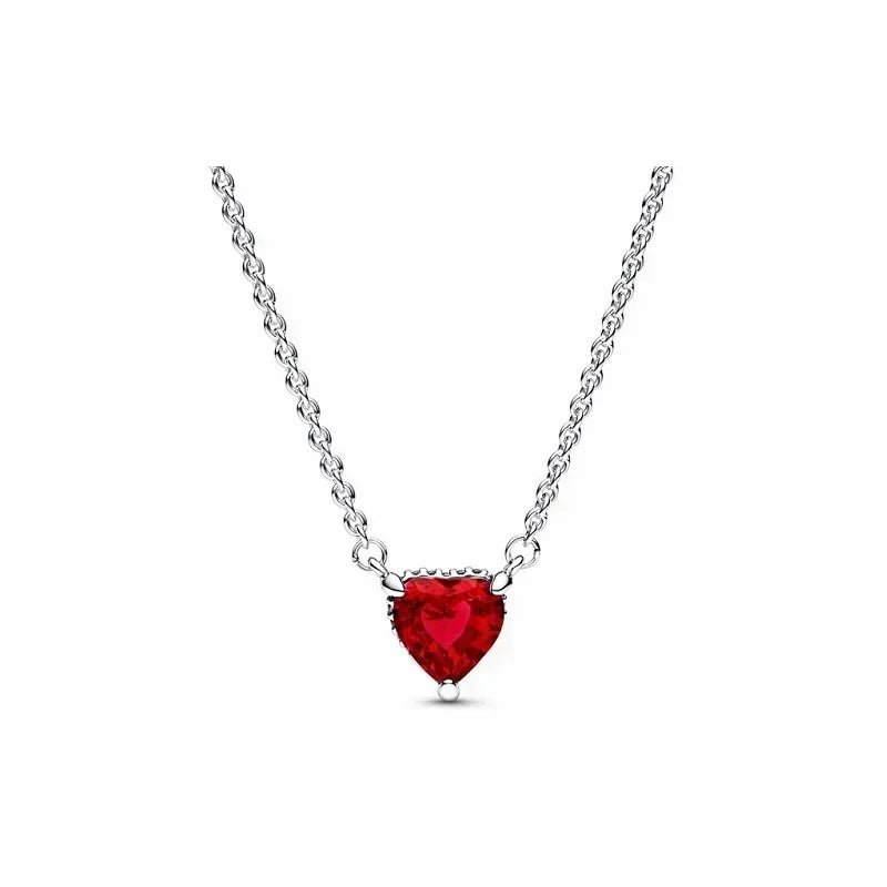 Classic New 925 Sterling Silver Luxury Shiny Red Heart-shaped Ring Necklace Bracelet Exquisite Charm Jewelry Surprise Gifts