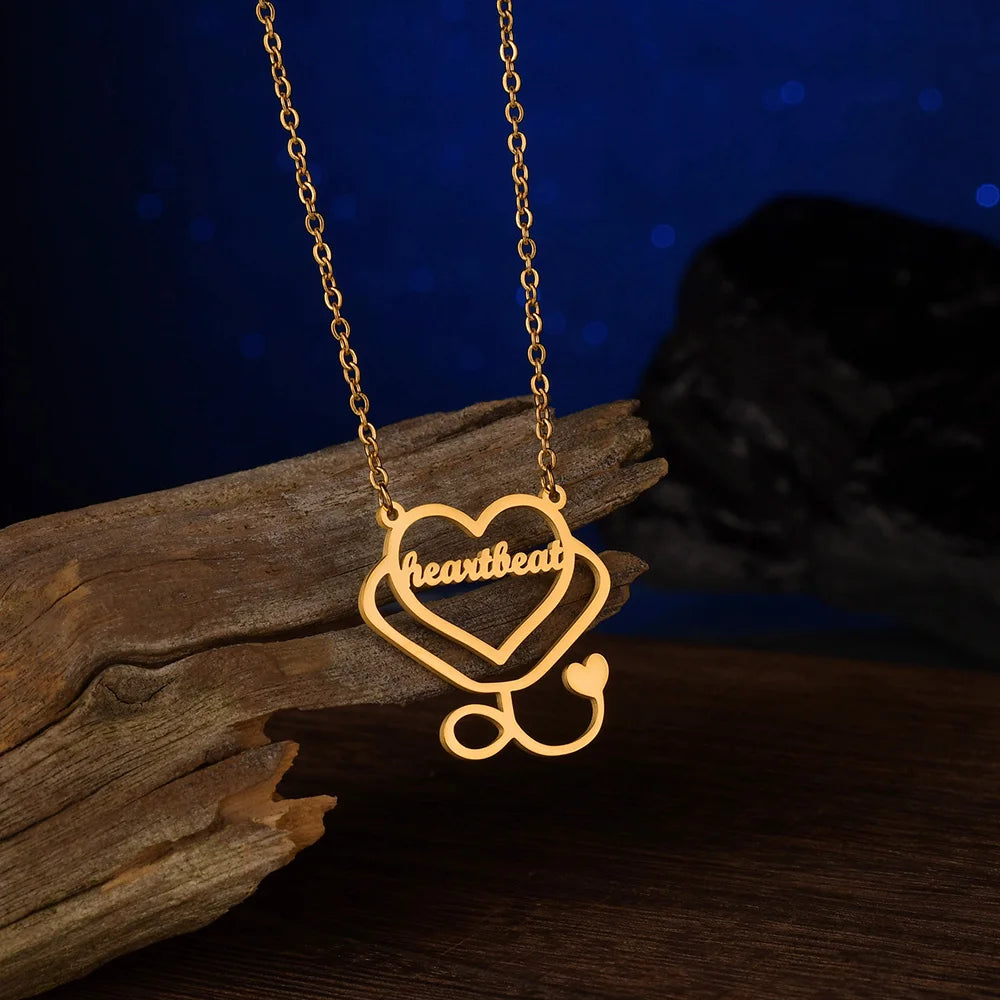 Diamon New Personalized Custom Name Necklace Stainless Steel Stethoscope Letter Chock Chain Nameplate for Women Jewelry Gifts