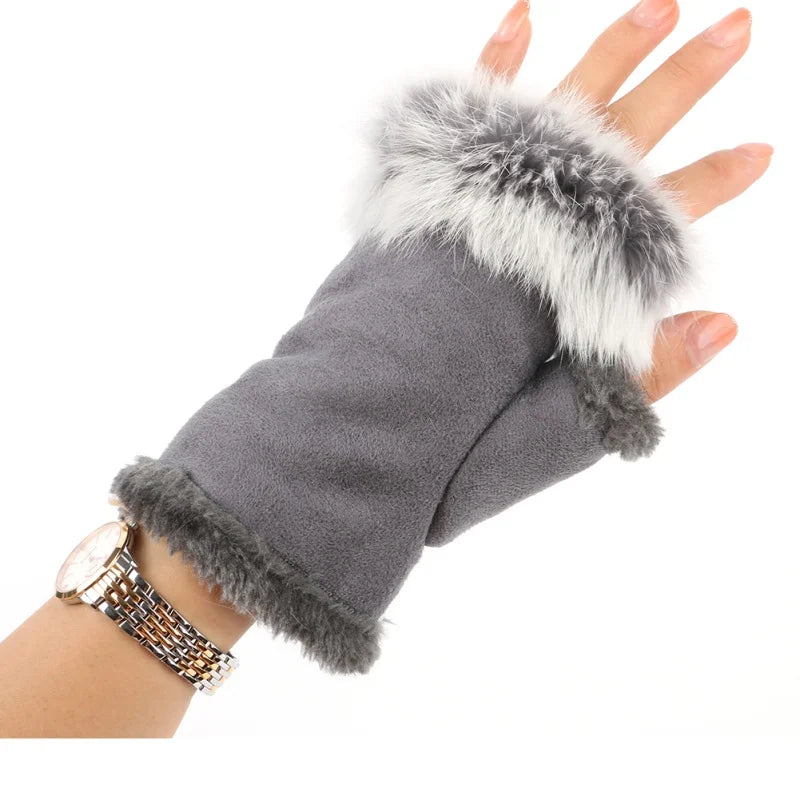 Fashion Warmth Half-Finger Gloves Women Winter Gloves Sexy Faux Rabbit Fur Hand Wrist Warmer Fingerless Gloves Mitten For Ladies