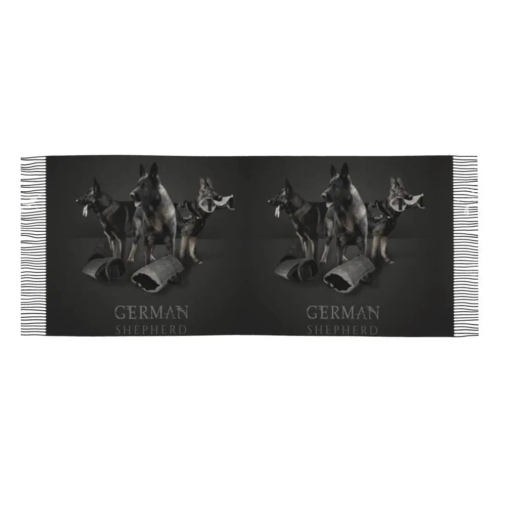 German Shepherd Courage Scarf Wrap Women Long Winter Fall Warm Tassel Shawl Unisex Alsatian Wolf Dog Lover Scarves