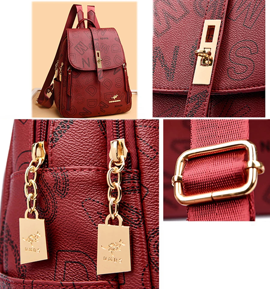 Luxury Designer Women Backpack High Quality Soft Leather Shoulder Bag Fashion School Bags Multifunction Rucksack Top-handle Bag