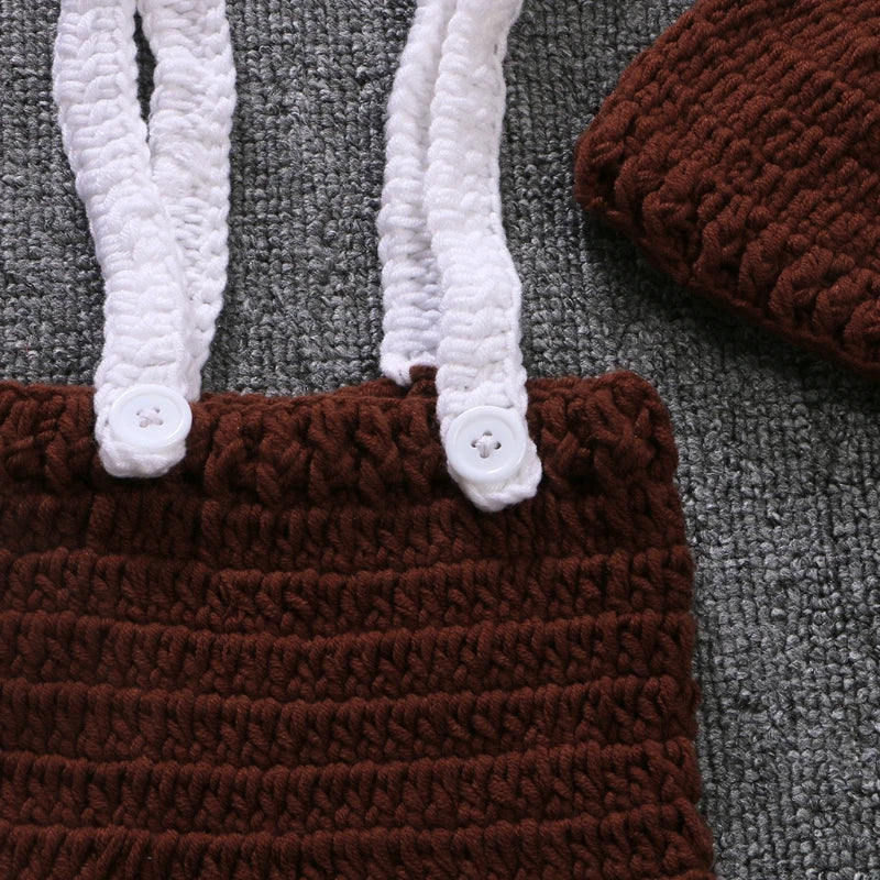 Fashion Newborn Photography Prop Overalls Pants Photography Outfits Crochet Hat Pants Bodysuit for 0-3 Month Boys Dropship