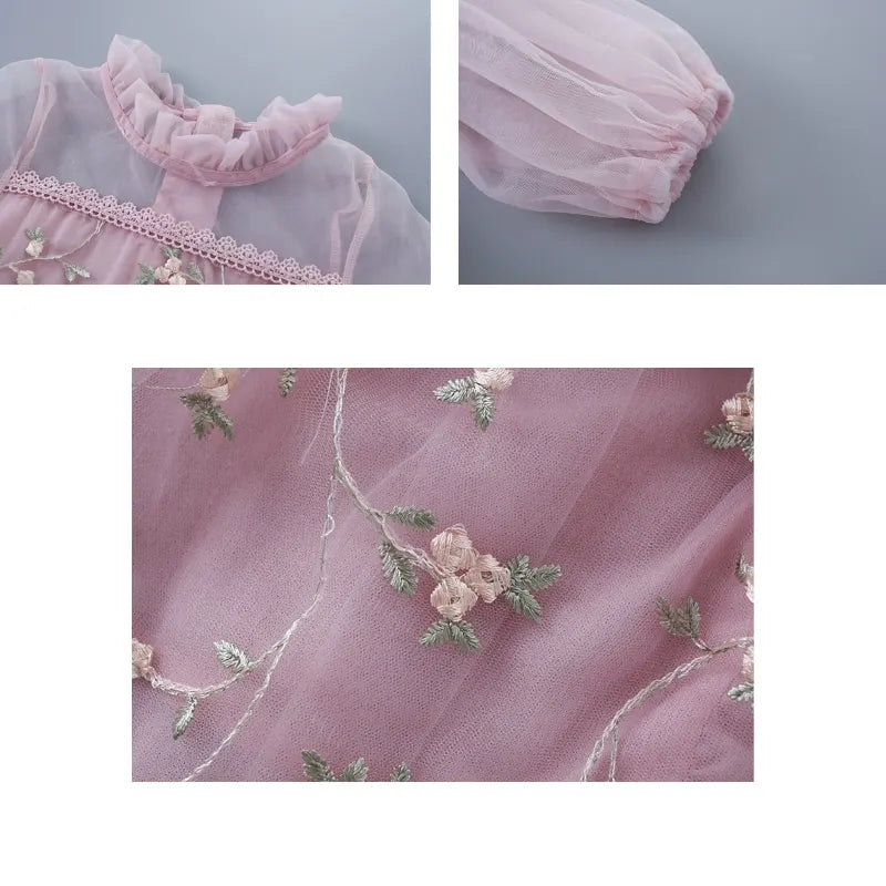 Elegant Baby Girl Princess Cotton Lace Floral Dress Infant Toddler Child Embroidery Tulle Vestido Party Summer Baby Clothes 2-9Y
