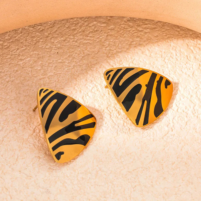 ANENJERY 316L Stainless Steel Tiger Stripe Necklace Earring Ring For Women Vintage New Trend Jewelry Set Gifts