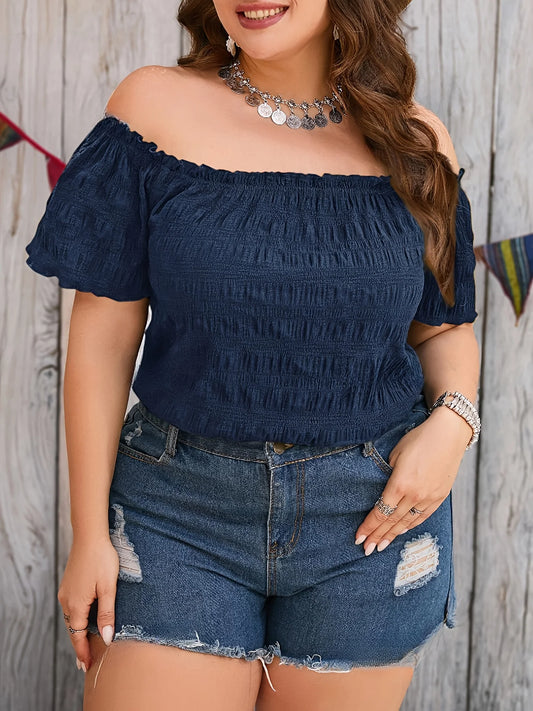 Plus Size Summer Women Elegant Off The Shoulder Blouse Casual Fashion Solid Tops Office Lady Loose Curve Clothing