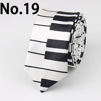 Classic Fashion Men's Skinny Tie Colorful Musical Notes Printed Piano Guitar Polyester 5cm Width Necktie Party Gift Accessory