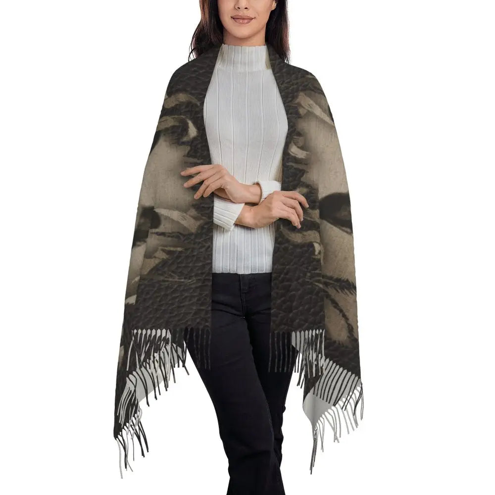 German Shepherd Courage Scarf Wrap Women Long Winter Fall Warm Tassel Shawl Unisex Alsatian Wolf Dog Lover Scarves