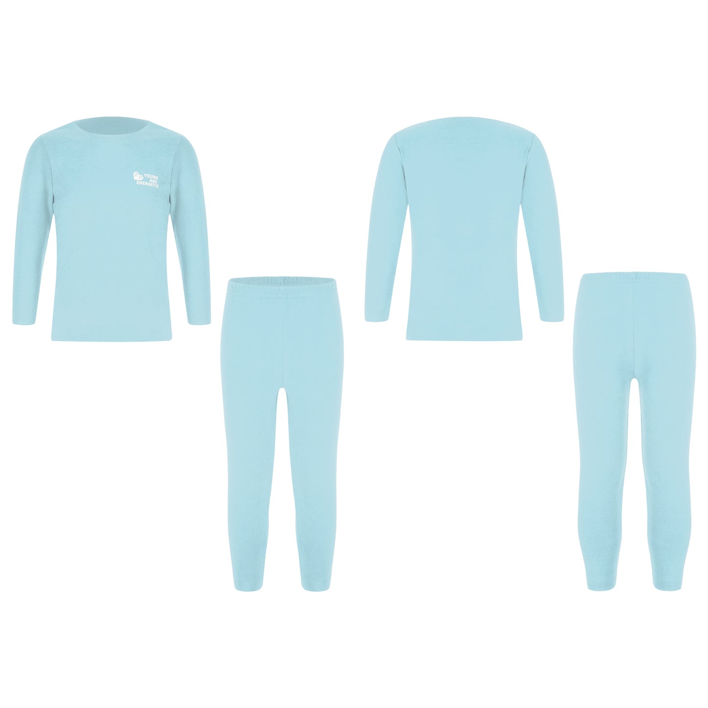 Autumn Kids Girls Boys Solid Color Thermal Underwear Set Loungewear Homewear Round Neck Long Sleeve Tops with Pants Leggings