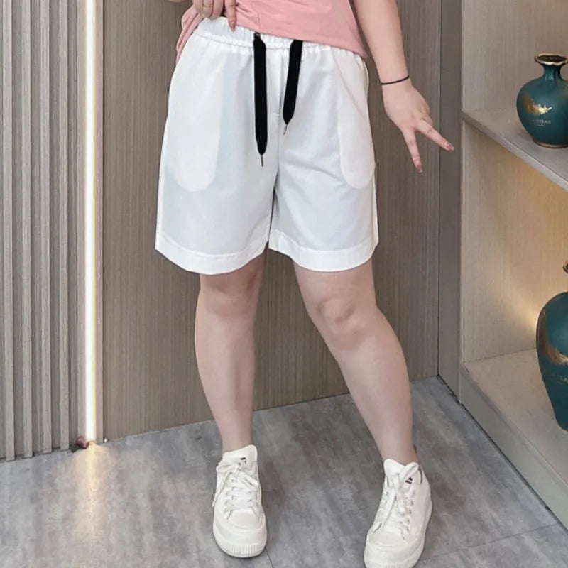 Casual Shorts Women Summer New Plus Size High Waist Ice Silk Straight Wide Leg Hot Pants