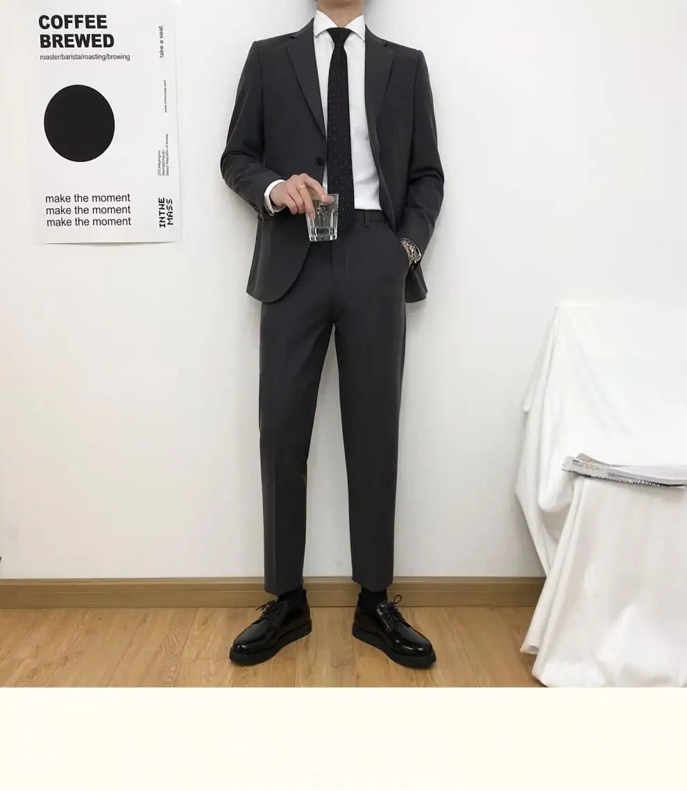 Mens Suits (SB) (Blazer+ Pants) Fashion Business Casual Slim-fit Wedding Solid Color Gentleman British Style Work Evening Dress 6XL