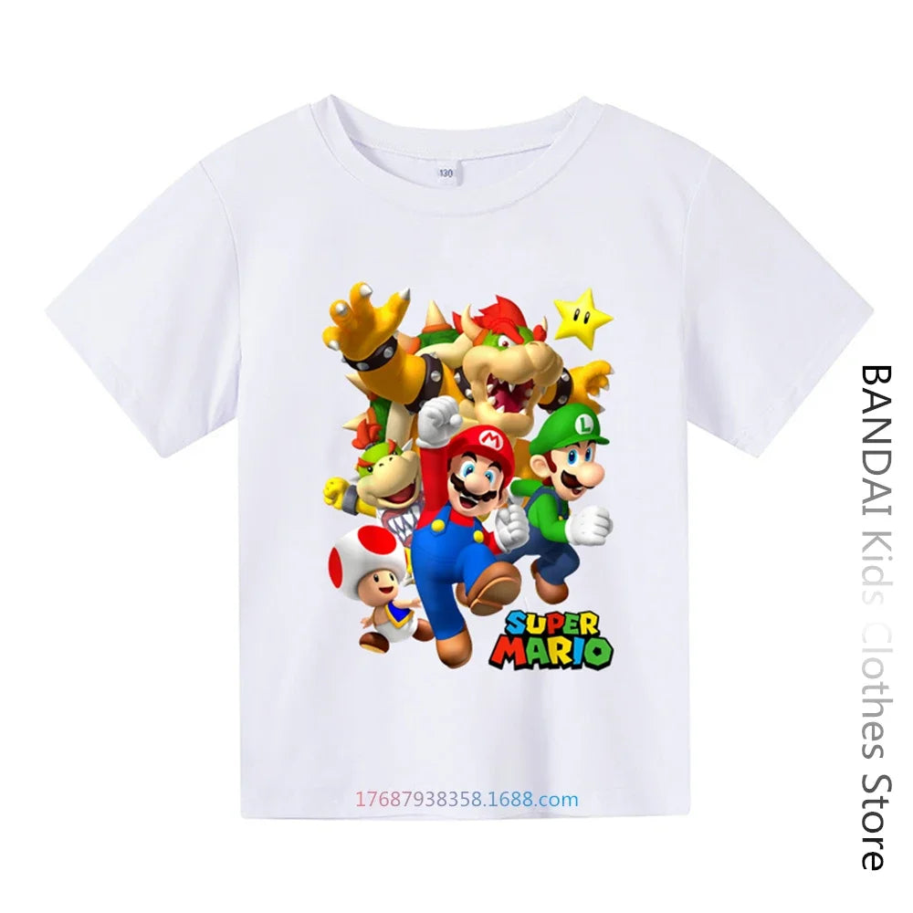 Super Mario Tshirt  Kids Fashion Baby Boy Clothes Mario Bros T-shirt Pikachu Cotton Children Tops Girls Clothing Casual Tees