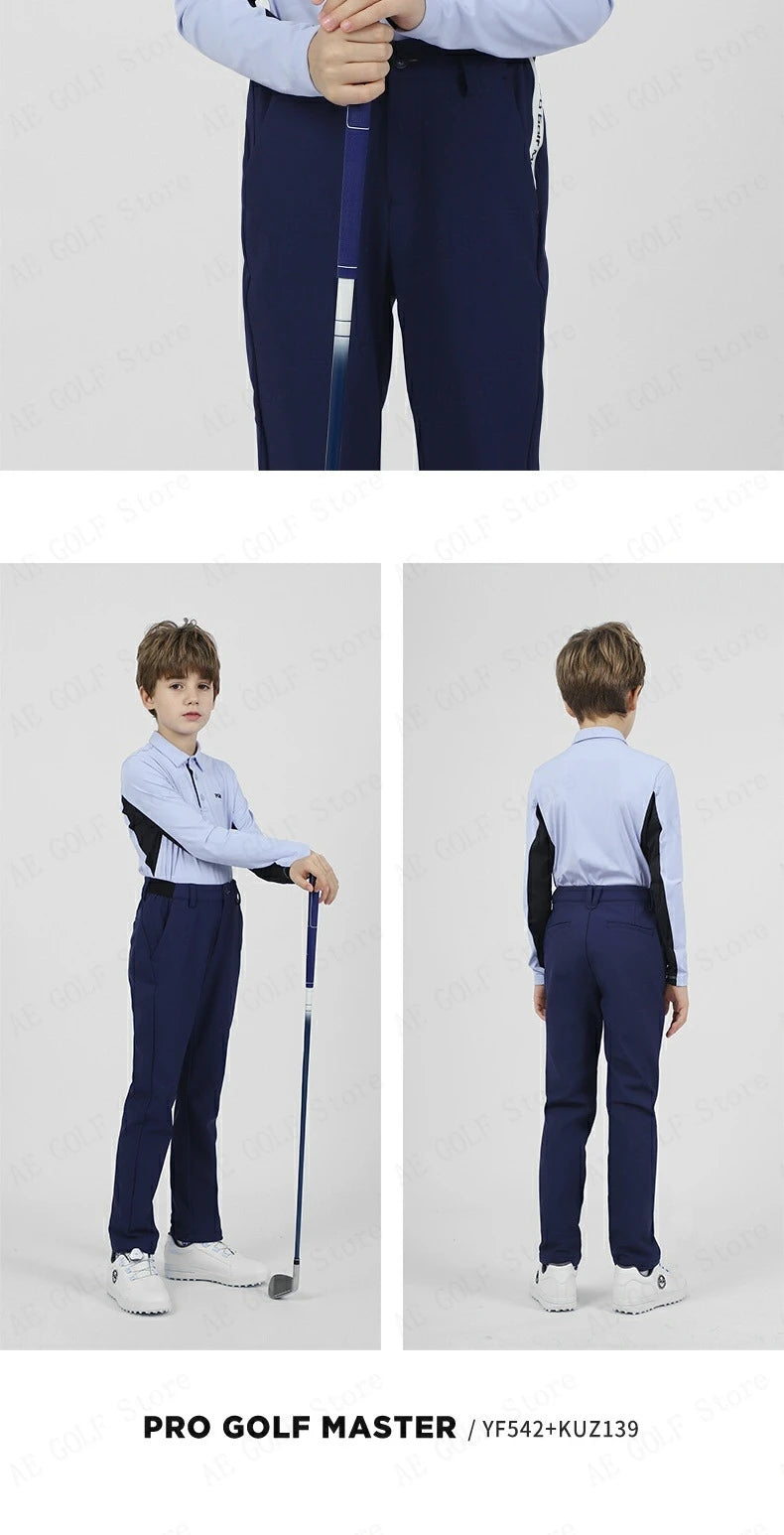 PGM Children's Golf Long Sleeve T-shirt Golf Wear for Kids Boys Shirts Soft Lapel Design Fashion Leisure Sports Top YF542