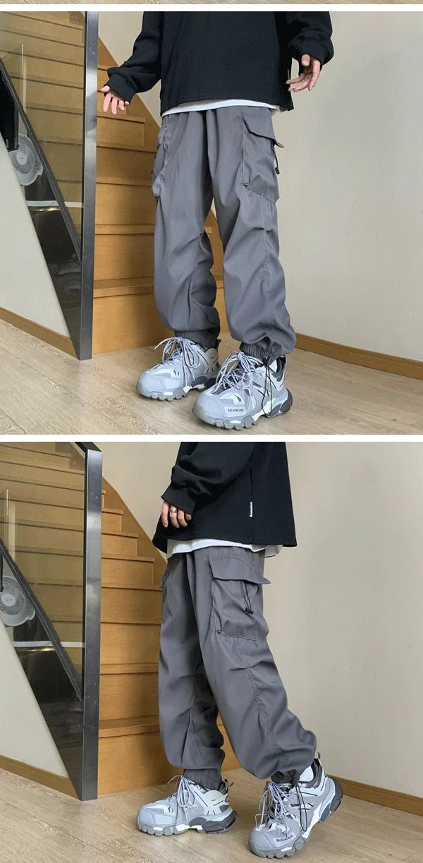 Cargo Pants Men Baggy Pleated Multi Pockets American Style Males Trousers Hip Hop Skateboard Boys High Street Autumn All-match