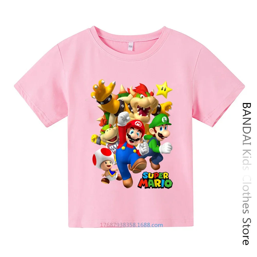 Super Mario Tshirt  Kids Fashion Baby Boy Clothes Mario Bros T-shirt Pikachu Cotton Children Tops Girls Clothing Casual Tees
