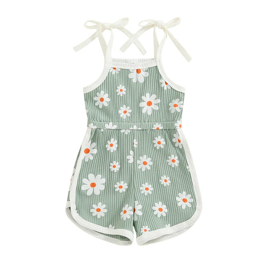 6M-4Y Baby Girl Summer Romper Casual Floral Print Tie Straps Sleeveless Jumpsuit for Newborn Toddler Cute Clothes