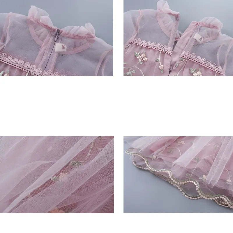 Elegant Baby Girl Princess Cotton Lace Floral Dress Infant Toddler Child Embroidery Tulle Vestido Party Summer Baby Clothes 2-9Y