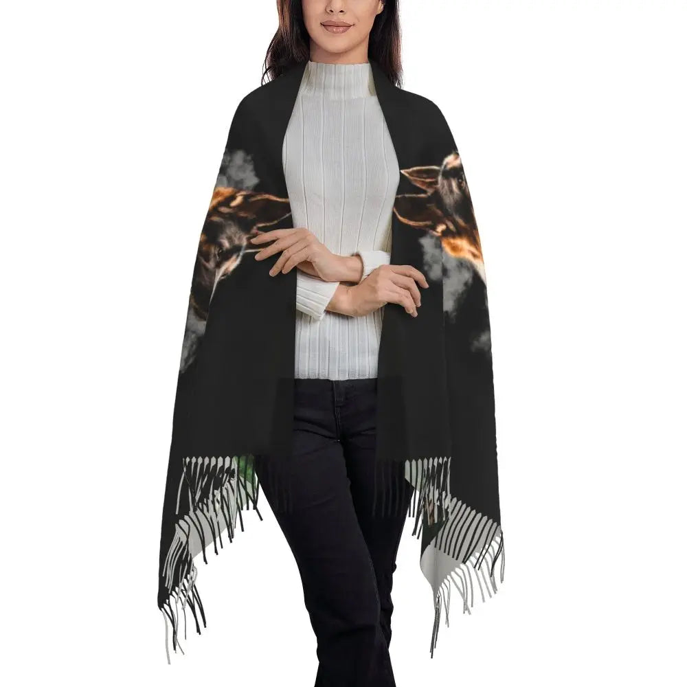 German Shepherd Courage Scarf Wrap Women Long Winter Fall Warm Tassel Shawl Unisex Alsatian Wolf Dog Lover Scarves