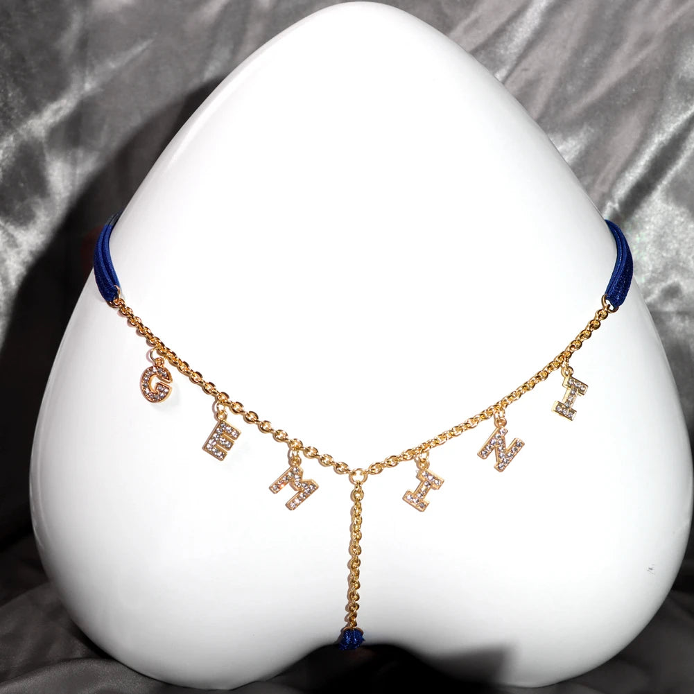 Sexy Customized Bling Crystal Letters DIY Name Waist Chain Women Body Chain Multicolor Bikini Thong Beach Custom Jewelry Gift