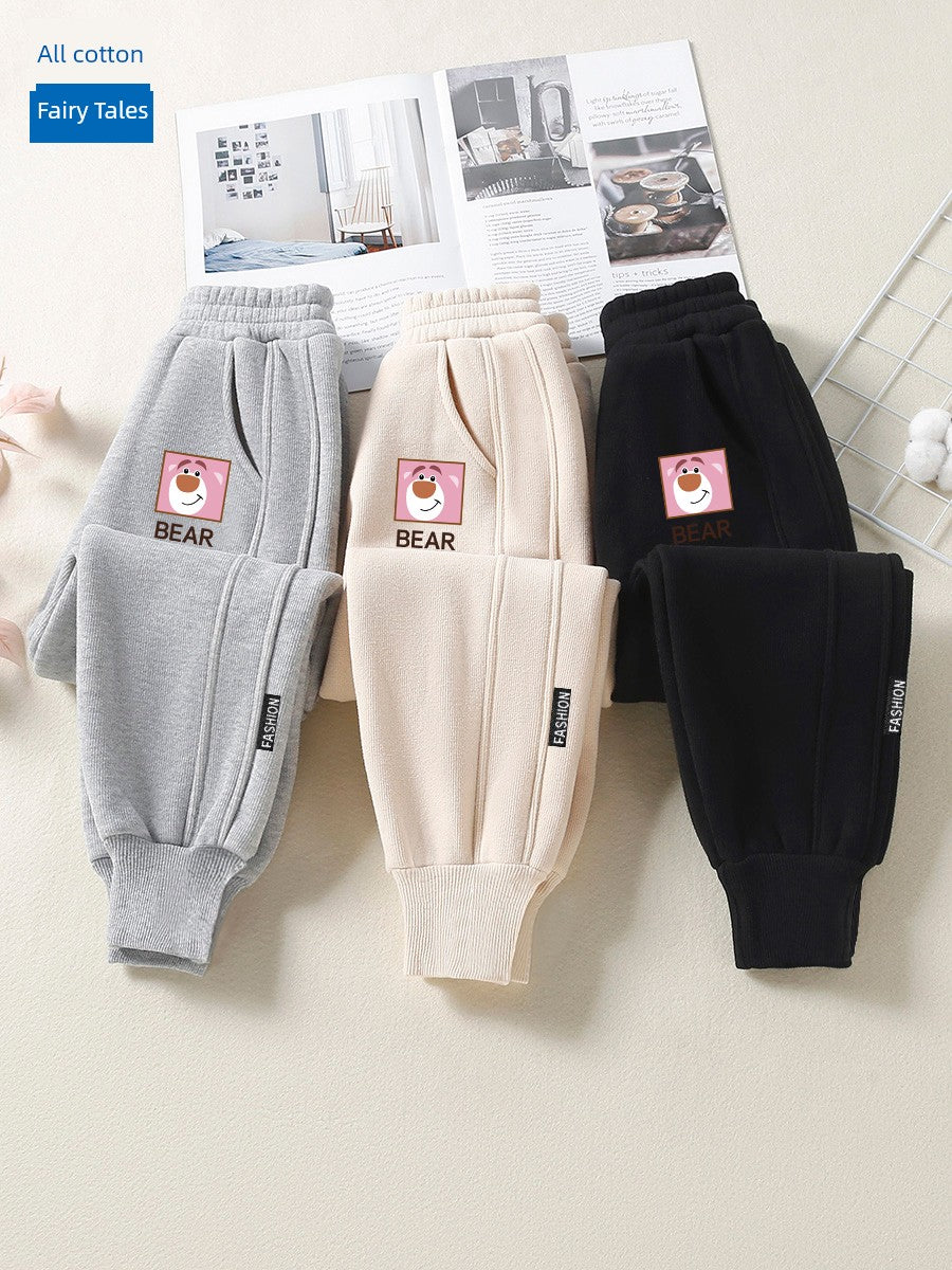 Sweatpants Athleisure Autumn Clothing Single-Layer Fleece-Lined Thickened Girl's  Pants