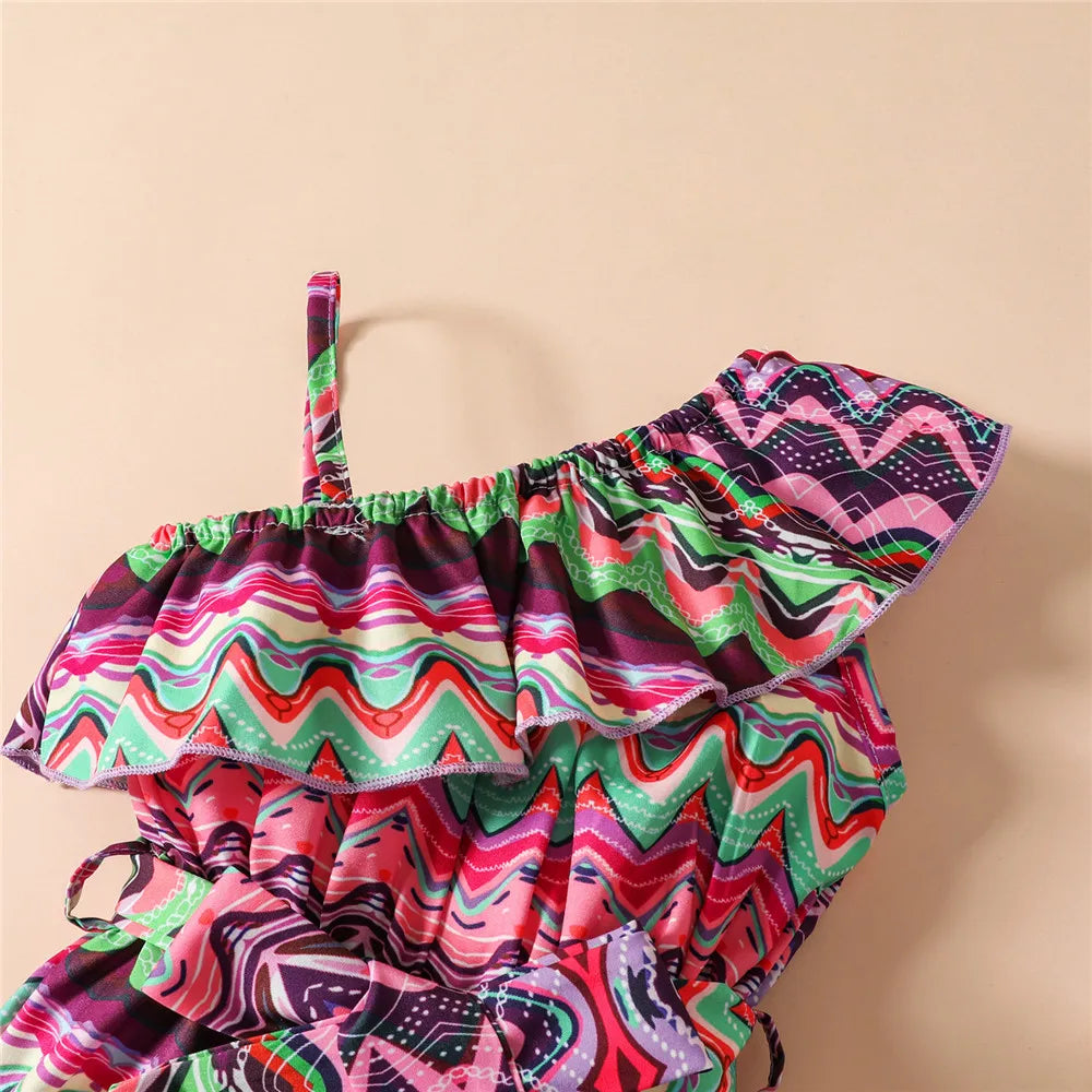 ZAFILLE Baby Playsuit Striped Belted Girl Jumpsuit For Kids 2023 Off Shoulder Summer Overalls For Children Toddler Girl Clothes