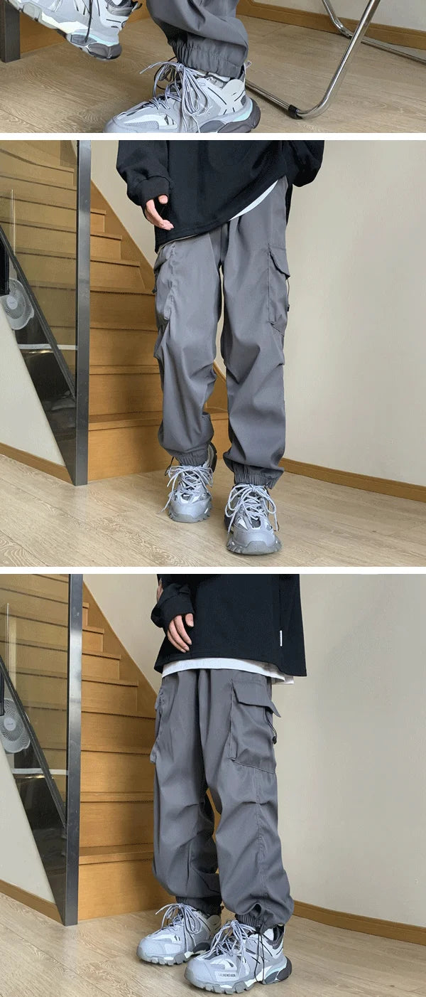 Cargo Pants Men Baggy Pleated Multi Pockets American Style Males Trousers Hip Hop Skateboard Boys High Street Autumn All-match