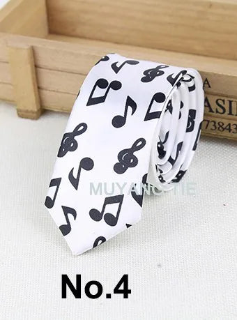 Classic Fashion Men's Skinny Tie Colorful Musical Notes Printed Piano Guitar Polyester 5cm Width Necktie Party Gift Accessory