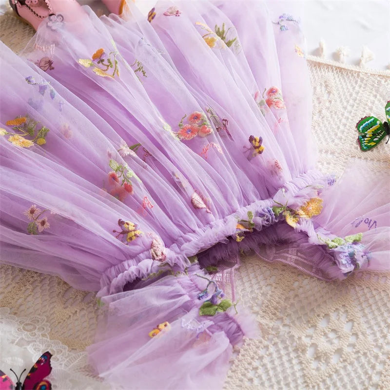 0-5 Years Girls' Dress Butterfly Dress for Summer New Flying Sleeve Mesh Princess Dress Baby Girls Floral Embroidery Clothes
