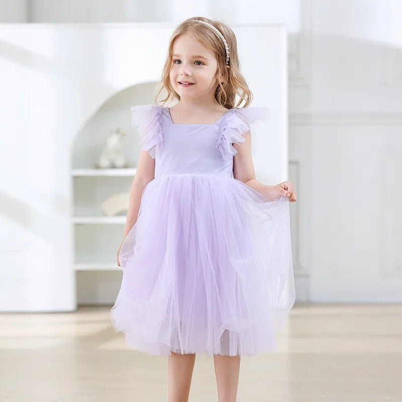 Baby Girl Princess Tutu Dress Fly Sleeve Infant Toddler Child Mesh Tulle Back Bow Vestido Dance Party Birthday Baby Clothes 1-5Y