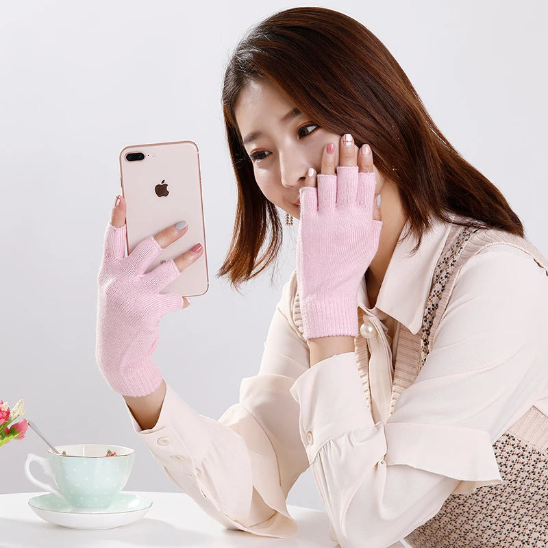 Sparsil Women Men Half Finger Cashmere Glove Short Wool Knitted Wrist Mitten Winter Warm Unisex Wollen Stretch Fingerless Gloves