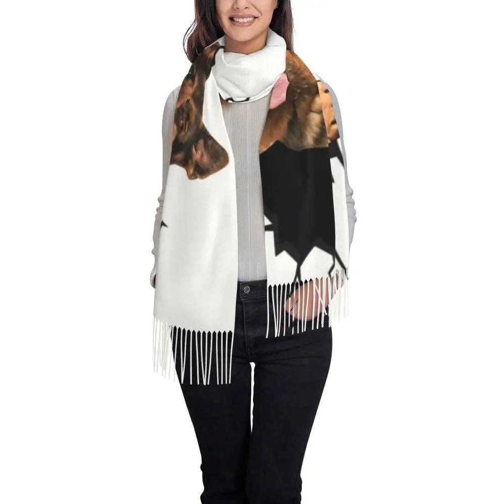 German Shepherd Courage Scarf Wrap Women Long Winter Fall Warm Tassel Shawl Unisex Alsatian Wolf Dog Lover Scarves