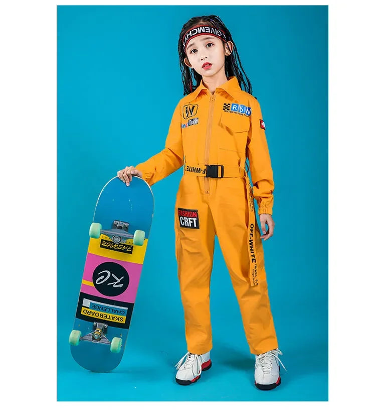 Kids Boys Girls Long Sleeve Casual Jumpsuit Cargo Pant Children Teenager Streetwear Hip Hop Playsuits Dance Stage Show Clothing