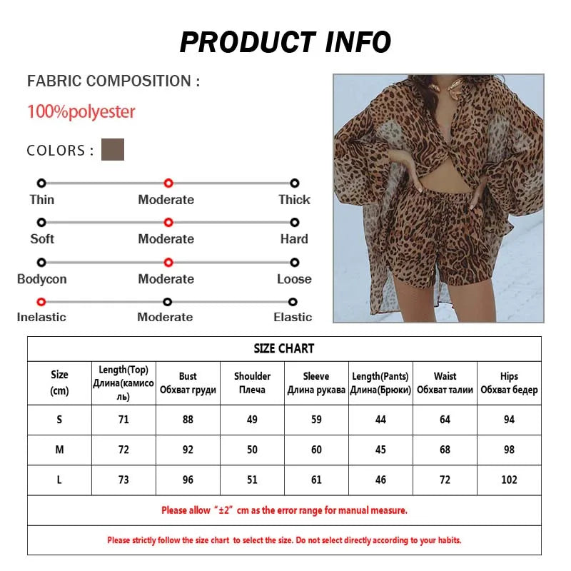 Oymimi Fashion Brown Leopard Print Sets For Women 2 Pieces Elegant Puff Sleeve Button Shirts And Drawstring Shorts Female Sets