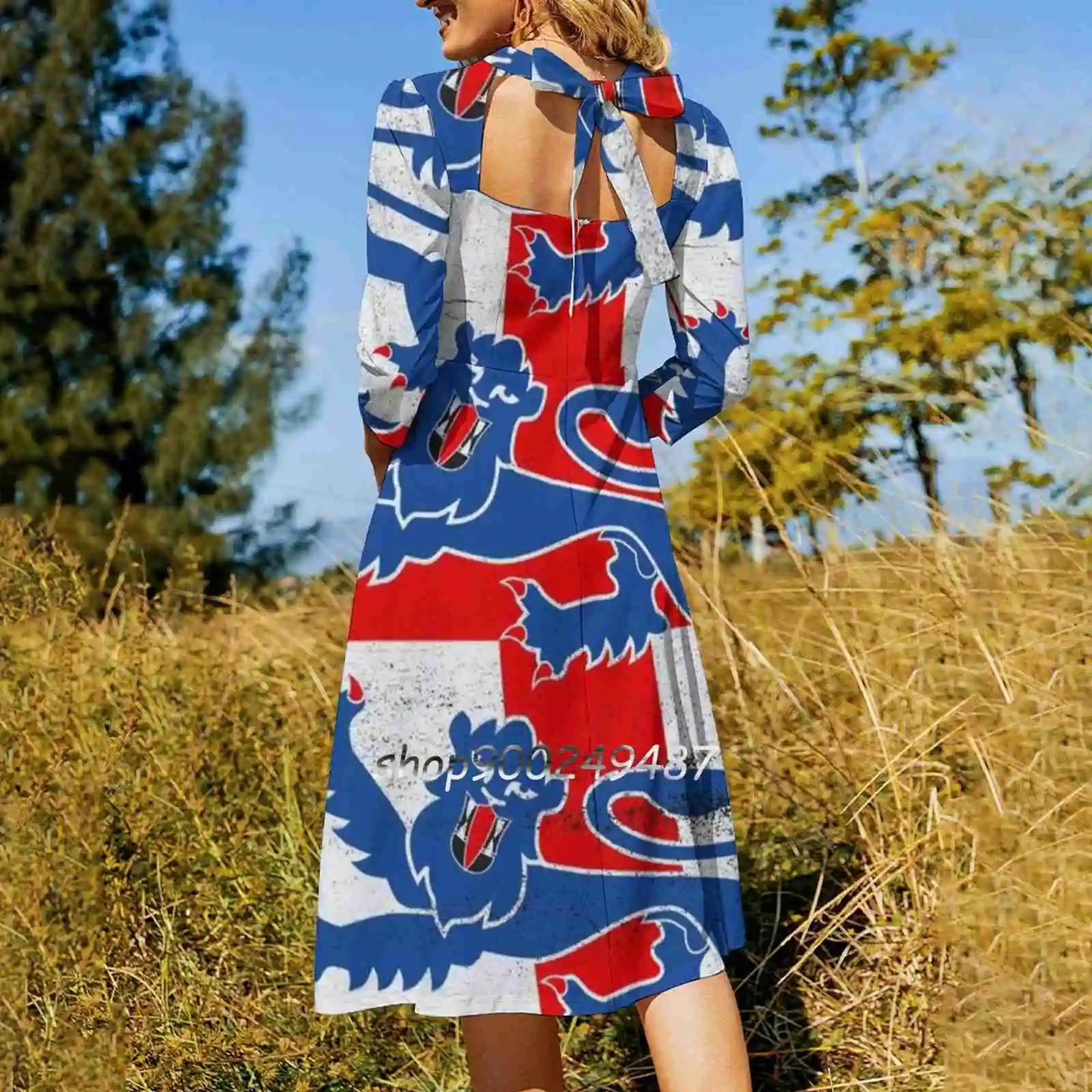 England Flag Three Lions Square Neck Dress Cute Loose Print Dresses Elegant Beach Party Dress England Football Soccer St George