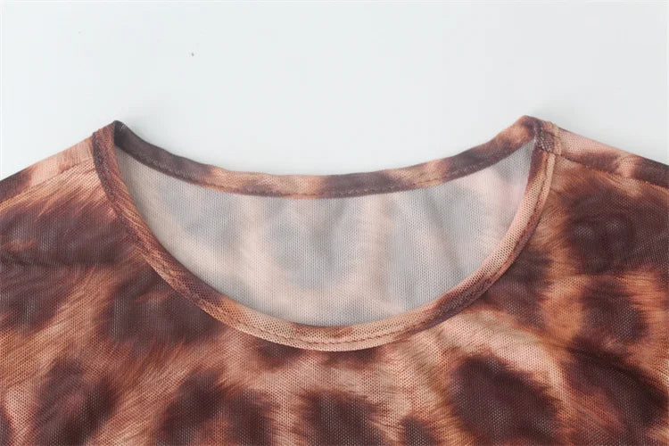 Ahagaga Fashion Club Leopard Printed Sexy Women Bodysuits Casual O-neck Slim Sheath Rompers T Shirts Streetwear Full Sleeve Tops