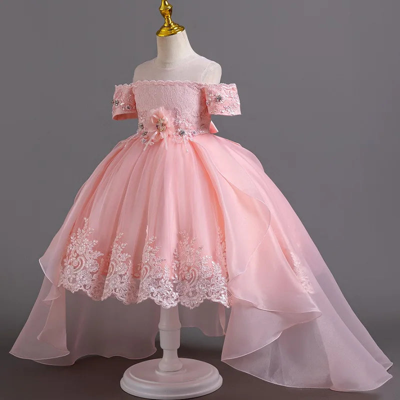 New High quality baby lace princess dress for girl elegant birthday party trailing dress Baby girl's christmas clothes 3-12yrs