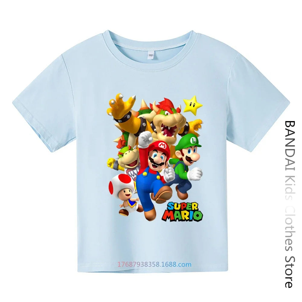 Super Mario Tshirt  Kids Fashion Baby Boy Clothes Mario Bros T-shirt Pikachu Cotton Children Tops Girls Clothing Casual Tees