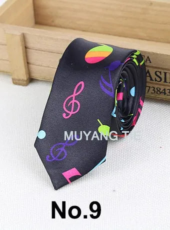 Classic Fashion Men's Skinny Tie Colorful Musical Notes Printed Piano Guitar Polyester 5cm Width Necktie Party Gift Accessory