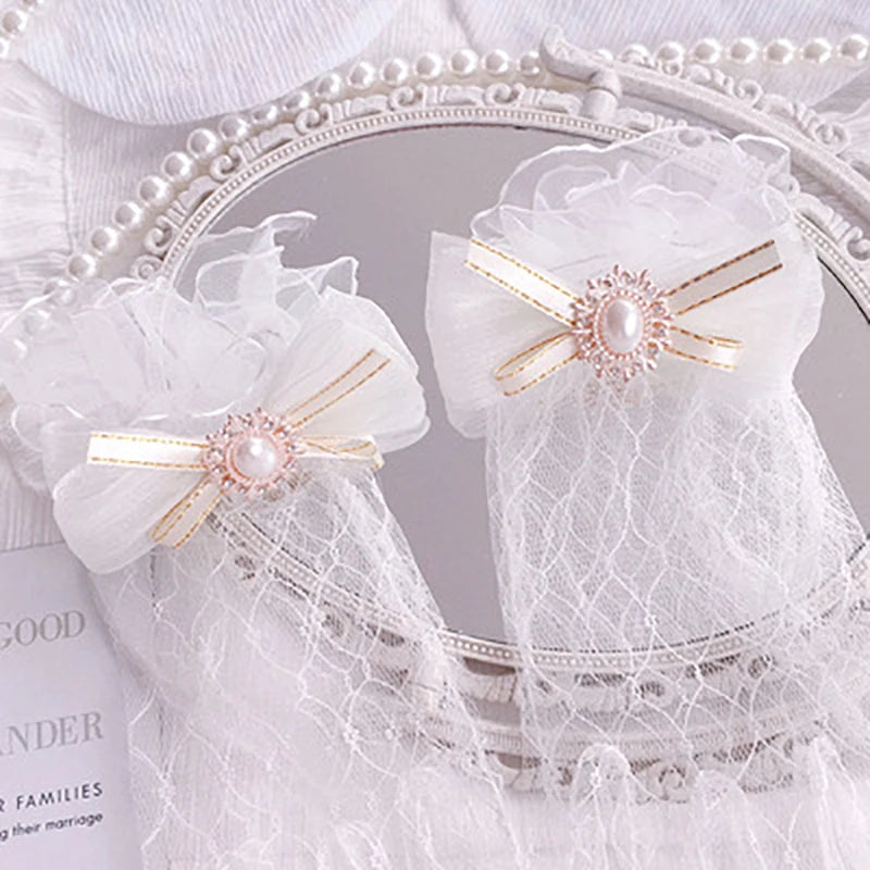 Japanese Soft Girl Black White Lace Gloves Girl gothic Lolita Mesh Bow Flower Lace Gloves Sweet Wristband Maid Cosplay Jewelry