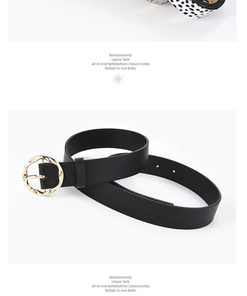 2023 New Women  Leopard Snake Zebra Pattern Snakeskin Cos Skin Cricle Pin Golden Buckle Belts for Dress Jeans Suits