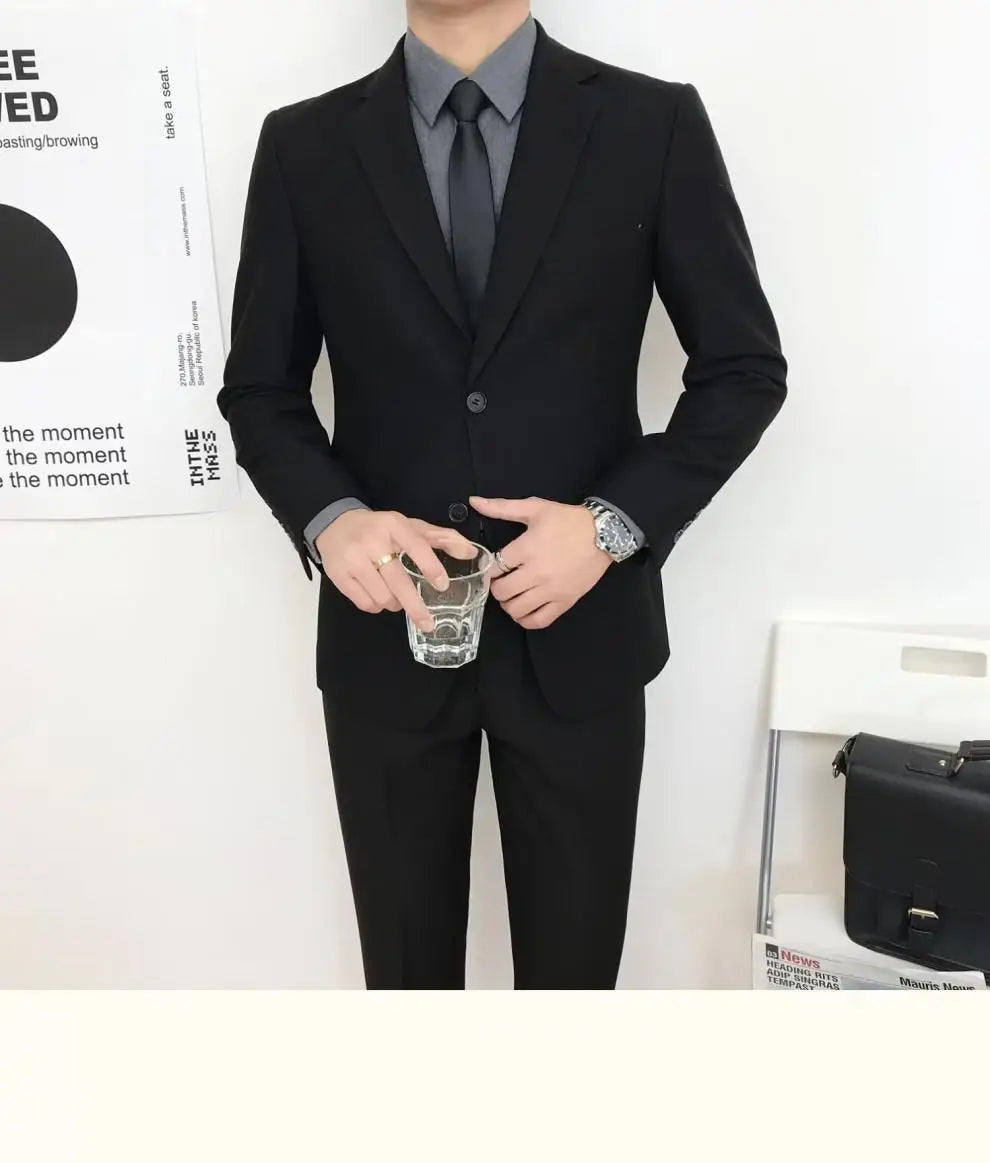 Mens Suits (SB) (Blazer+ Pants) Fashion Business Casual Slim-fit Wedding Solid Color Gentleman British Style Work Evening Dress 6XL