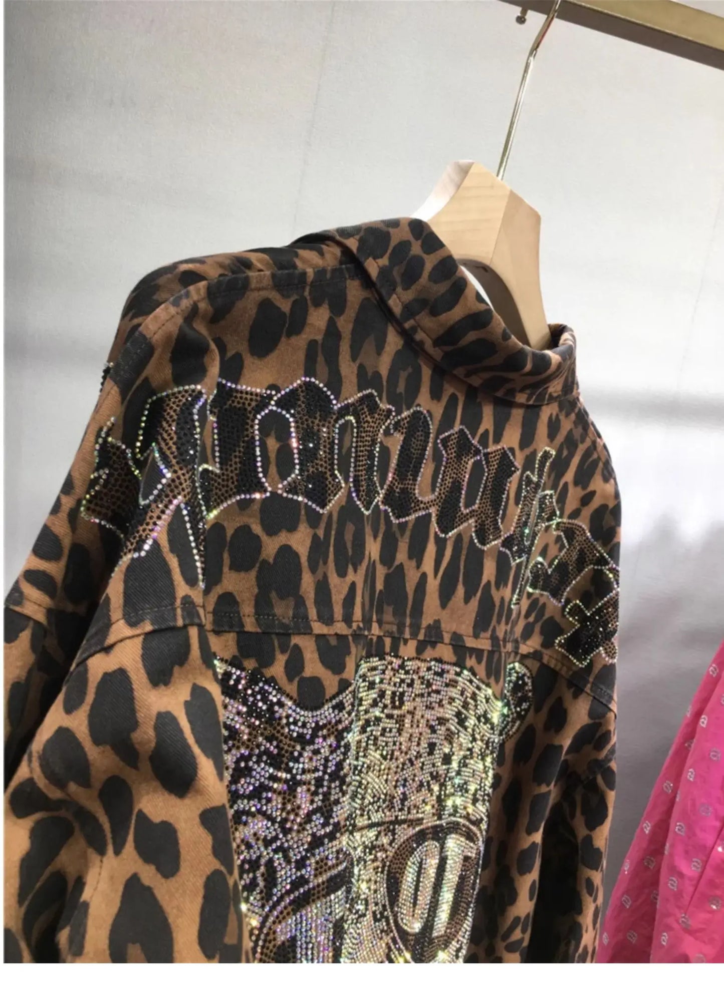 European Goods Heavy Industry Hot Diamond Shirt Women Domineering Tiger Head Leopard Print Cardigan Loose Autumn and Winter Coat
