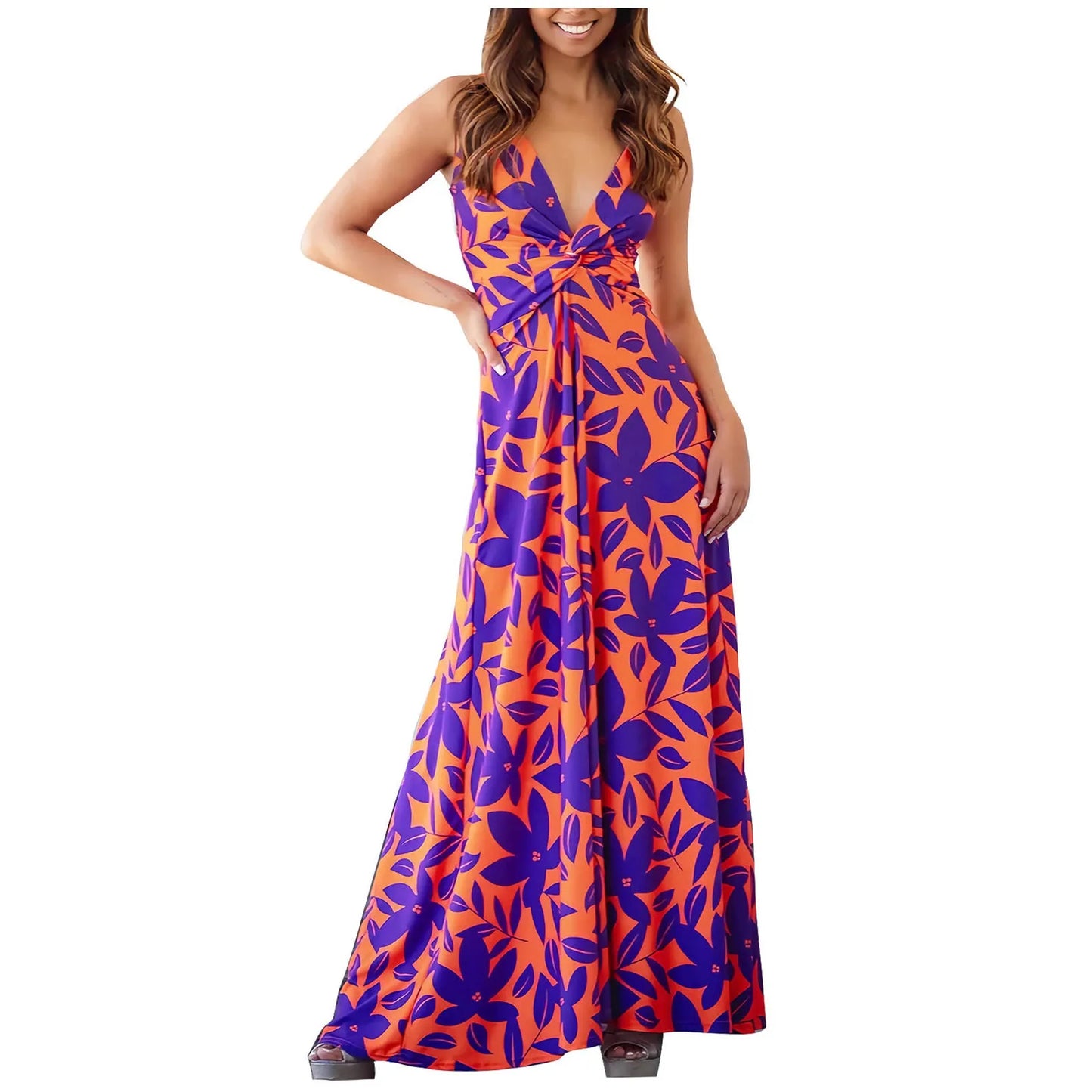Boho Dress Floor Length Women's Spaghetti Strap Backless Maxi Dress Large Swing Casual Holiday Wrapped Knot Long Dress Vestidos