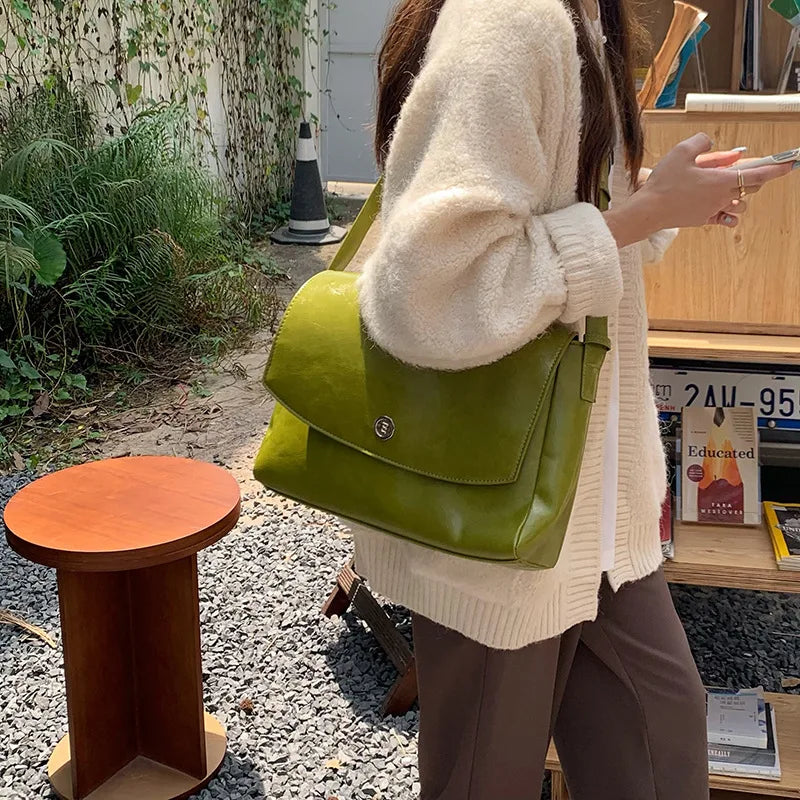 CGCBAG Vintage Large Volume Messenger Bag Women Simple Solid Luxury Designer Female Tote Bag High Quality PU Leather Handbags