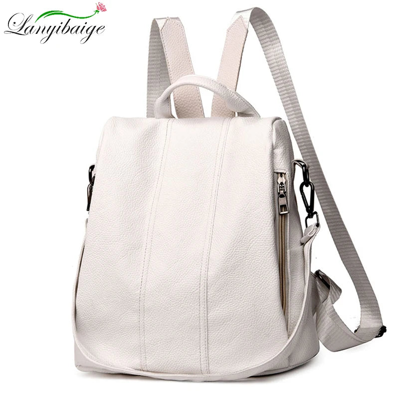 Summer White Fashion PU Leather Anti-thief Backpack Large  Volume  School Bag for Teenager Girls Multifunction Casual Sac a Dos
