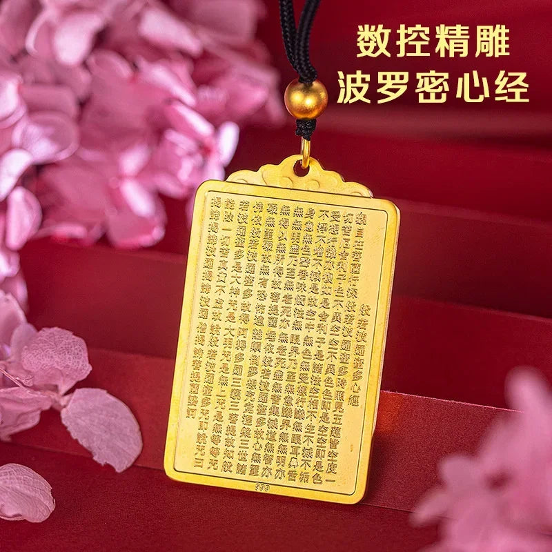 Fine Jewelry Yulong Guanyin Men's Pendant Solid 100% Real Pure Copper 18K Gold Plated High-grade Hangtag Necklace Square Brand