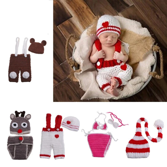 Fashion Newborn Photography Prop Overalls Pants Photography Outfits Crochet Hat Pants Bodysuit for 0-3 Month Boys Dropship