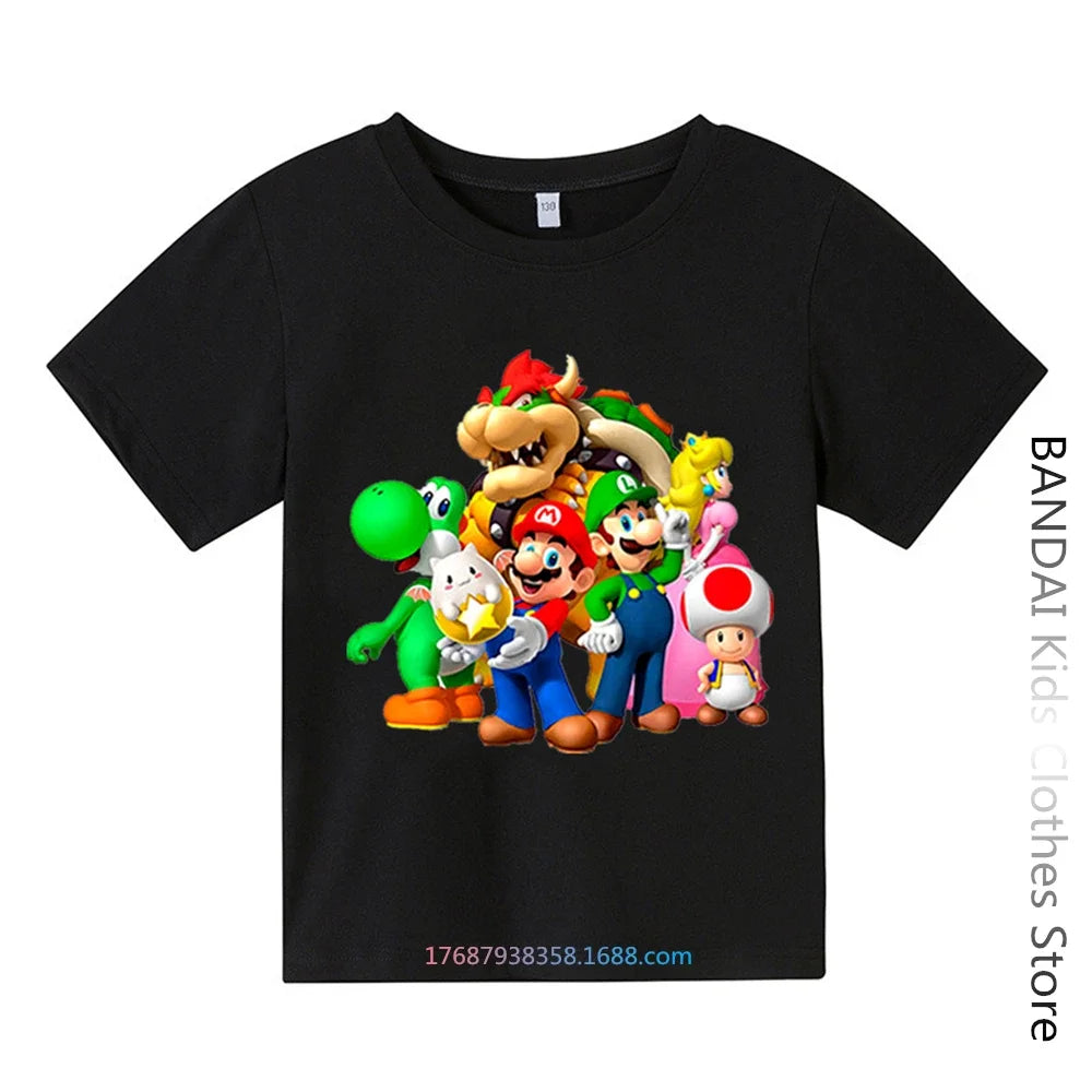 Super Mario Tshirt  Kids Fashion Baby Boy Clothes Mario Bros T-shirt Pikachu Cotton Children Tops Girls Clothing Casual Tees