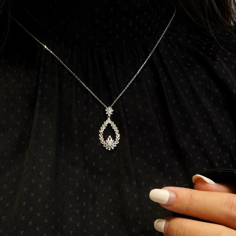 Aazuo Highquality Jewelryset 18K Orignal White Gold Real Diamonds 0.85ct Necklace Gifted for Women Wedding Link Chain Au750