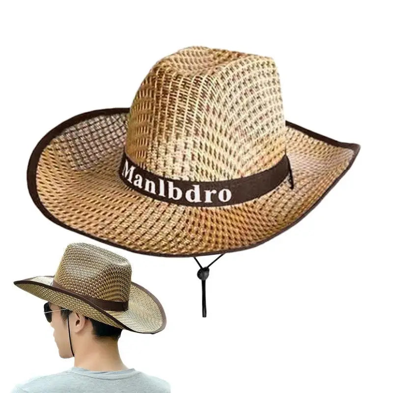 Men's Straw Hat Cowboy Sun Straw Hats Outdoor UV Protection Sun Cap Western Summer Cowboy Hat For Gardening Travel Hiking